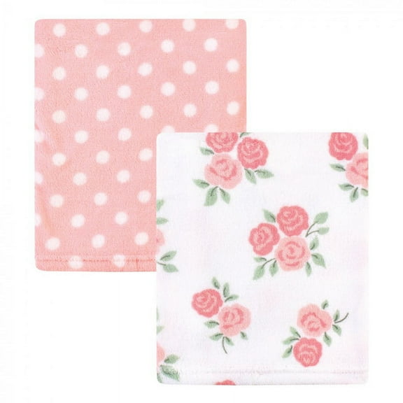 Hudson Baby Infant Girl Silky Plush Blanket, Soft Pink Roses, 30x36 inches
