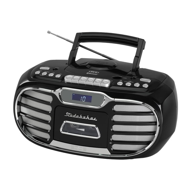 Boombox Bluetooth Retro Edge Negro con Reproductor de CD/Cassette y Radio Estéreo AM-FM