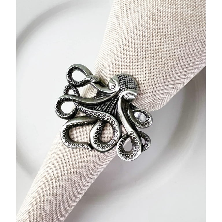 Fennco Styles Coastal Octopus Metal Napkin Rings Set of 4