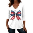 thumbnail image 4 of Xucatan Womens 3/4 Sleeve V Neck American Flag T-Shirts 4th of July Independence Day Summer Graphic Tee Top Gift, 4 of 7