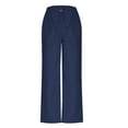thumbnail image 4 of WJHWSX Women's Pants,Casual Pants for Women,Straight Leg Pants Women,Fitted,Slimming,Solid,Cotton,Spandex ,Navy,3XL(US:14), 4 of 7