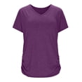 thumbnail image 6 of Women Short Sleeve Solid Color T Shirts Basic V Neck Tops with Side Shirring Shirt Spring Fashion Tunic Tees, 6 of 9