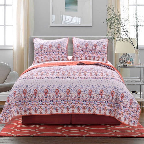 Global Trends Amphora Boho Paisley Oversized Reversible Quilt Set, Jewel Tone on White, 3-Piece King/Cal King
