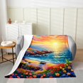 thumbnail image 2 of Erosebridal Romantic Beach Flannel Blanket, Colorful Flower Sherpa Throw, Marine Lighthouse Decor, 2 of 7