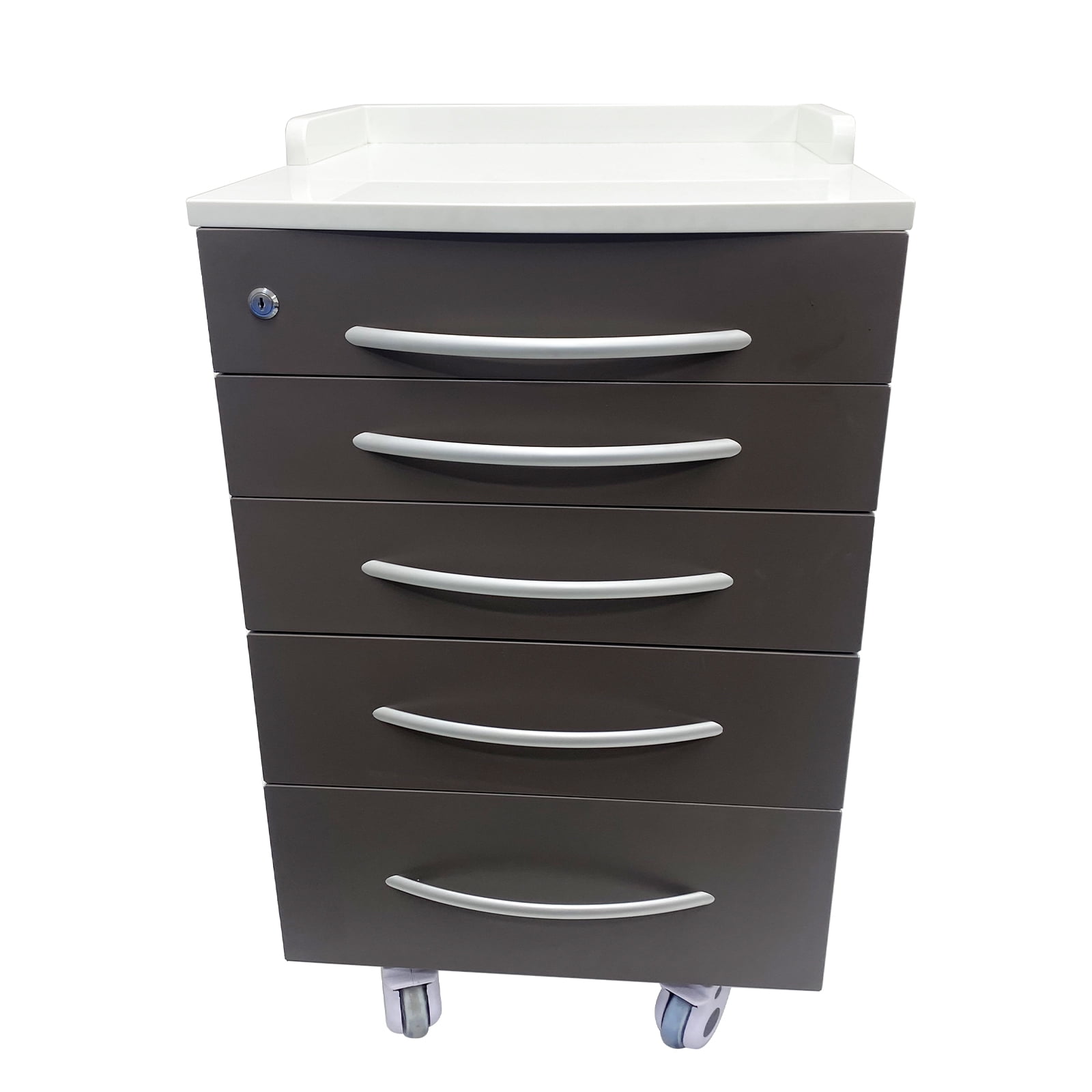Dental Assistant's Mobile Cart Office File Storage Cabinet with 4 Drawers and 2 Storage Trays Brown for Office Hospital School Home Hospital with Lock and Wheels