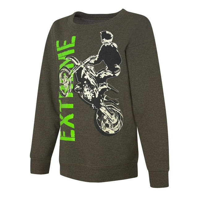 Hanes Boys` EcoSmart Graphic Crewneck Sweatshirt, S, Extreme/Camouflage Green
