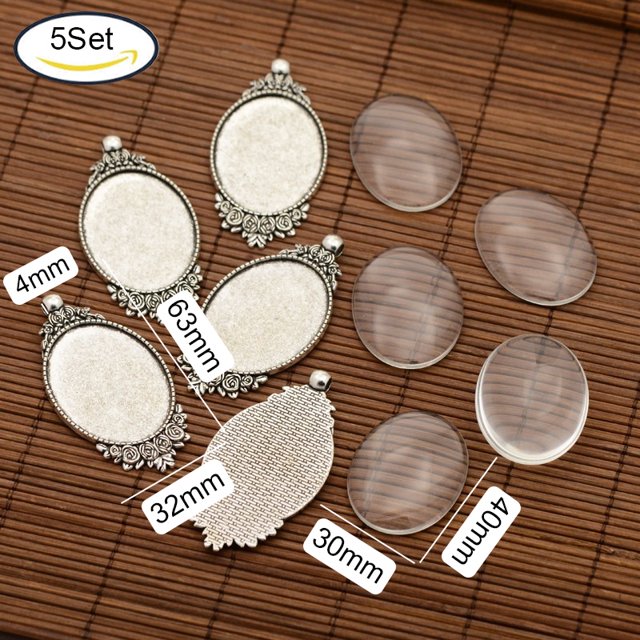 Beebeecraft 1-20Sets Estilo Tibetano Colgante Cabujón Ajustes De Aleación Cabujones De Vidrio Transparente Oval Antiguo Bronce Antigua Plata Para Hacer Joyas DIY Gao Jiahui unisex