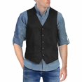 thumbnail image 2 of LODIENY Mens 5 Button Faux Suede Vest with Pockets Retro Regular Fit Casual Waistcoat for Prom Husband Gift Daily Wear Black M, 2 of 5