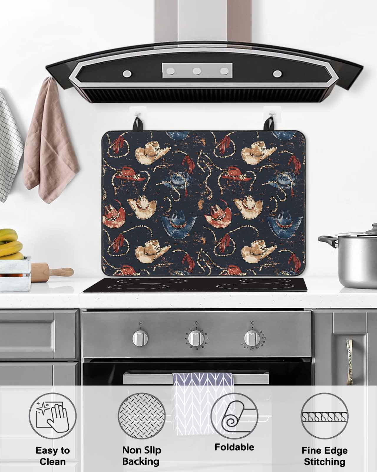 nqOlkjepod Large Induction Cooktop Protector Mat 24"x21", Brown Black Red Blue Cowboy Stove Top Covers for Electric Stove, Country Western Vintage Stove Burner Cover Mats, Glass Top Stove Cover