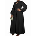 thumbnail image 2 of Women'S Elegant Pleated Maxi Dress with Puff Sleeves and Stand Collar for Various Occasions Black 4XL, 2 of 9