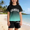 thumbnail image 2 of Jamsmile Toddler Girls Sets Athletic Sportswear Gradient Letter Print Tshirts With Shorts Summer 2 Piece Teens Girls Tracksuits, 2 of 5