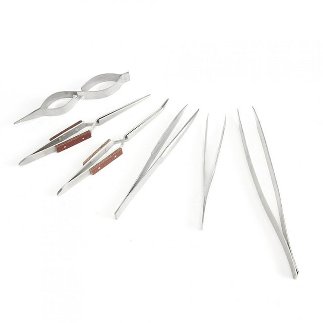 Pinzas para joyería, 6 piezas/juego Pinzas para joyería de punta recta Pinzas de punta curva Aspecto llamativo