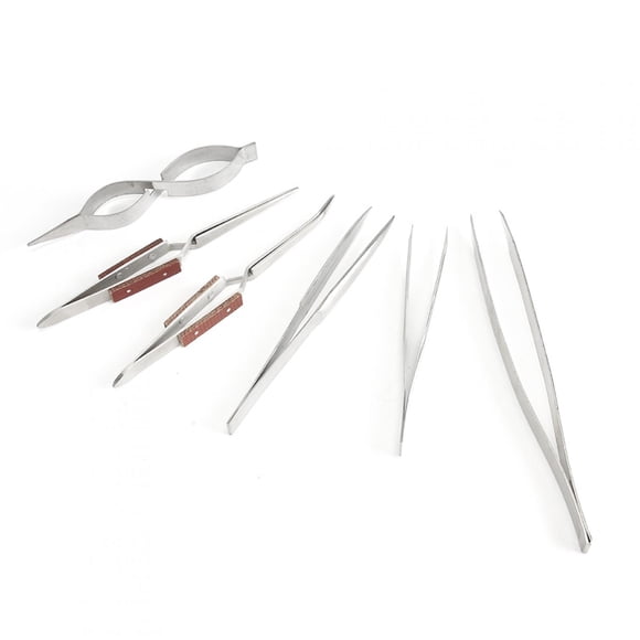 Pinzas para joyería, 6 piezas/juego Pinzas para joyería de punta recta Pinzas de punta curva Aspecto llamativo