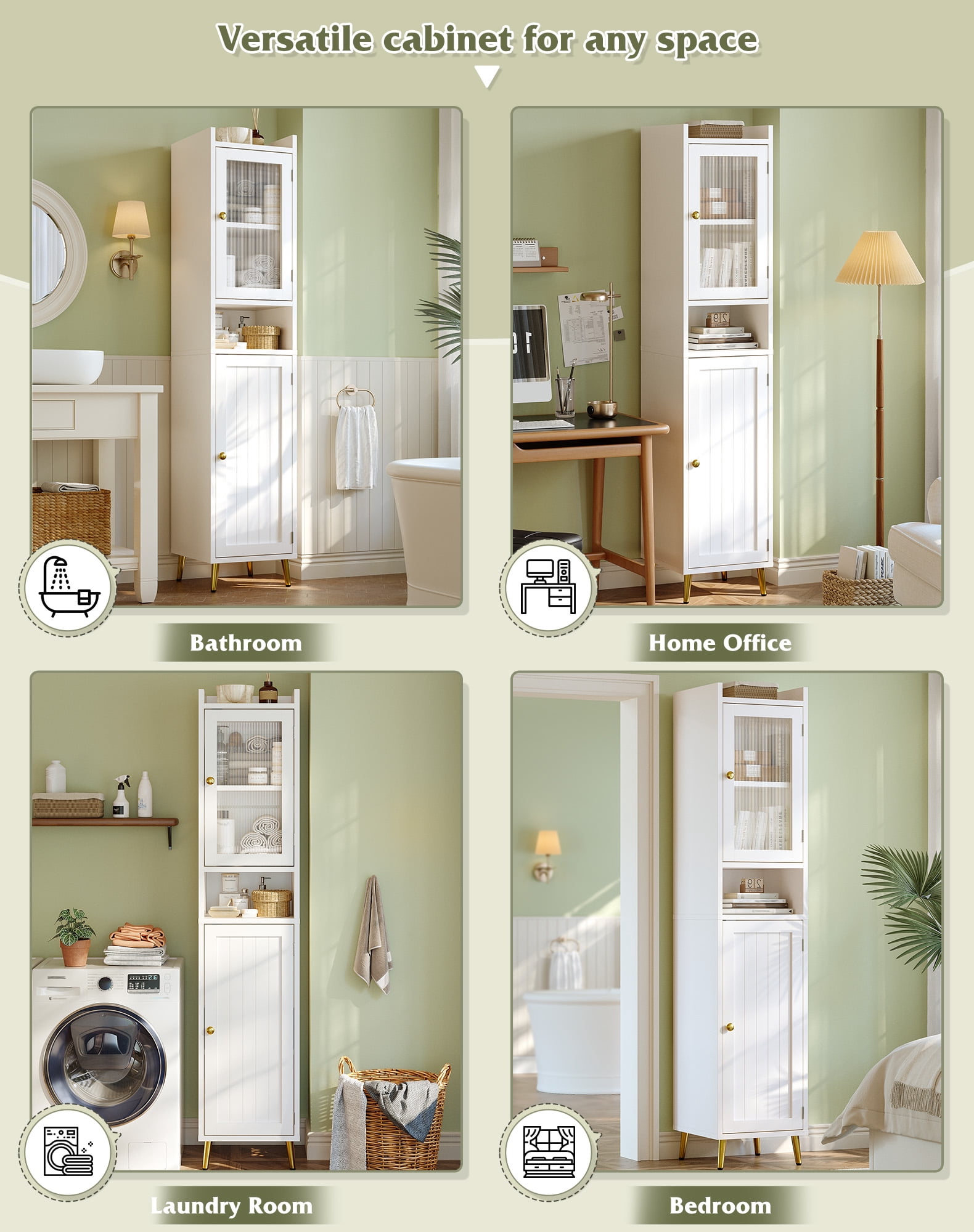 EnHomee 69" Tall Bathroom Storage Cabinet,Narrow Linen Cabinet with 2 Door and Adjustable Shelves​,White