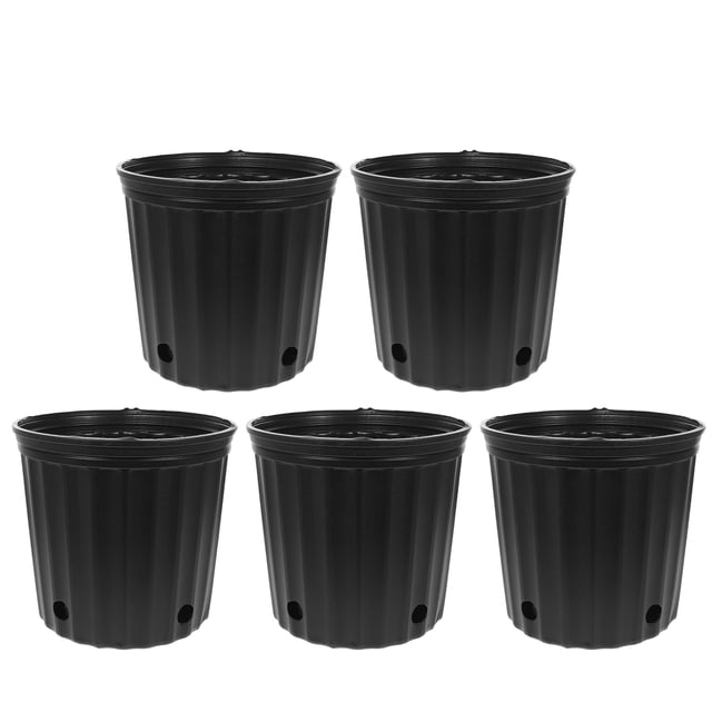 5 Pcs Black Plastic Flower Pots for Tree Planting with 2 Gallons Capacity Ideal for Home Garden