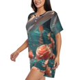 thumbnail image 2 of Kdxio Flower White Dolphin Print Pajamas Sets for Women Short-Sleeved Pjs with Lounge Shorts Two Piece Sleepwear S-4XL, 2 of 5