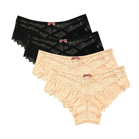Underwear for Women Clearance  Women Lingerie G-string Lace Briefs Underwear Panties T String Thongs Knick 4pc