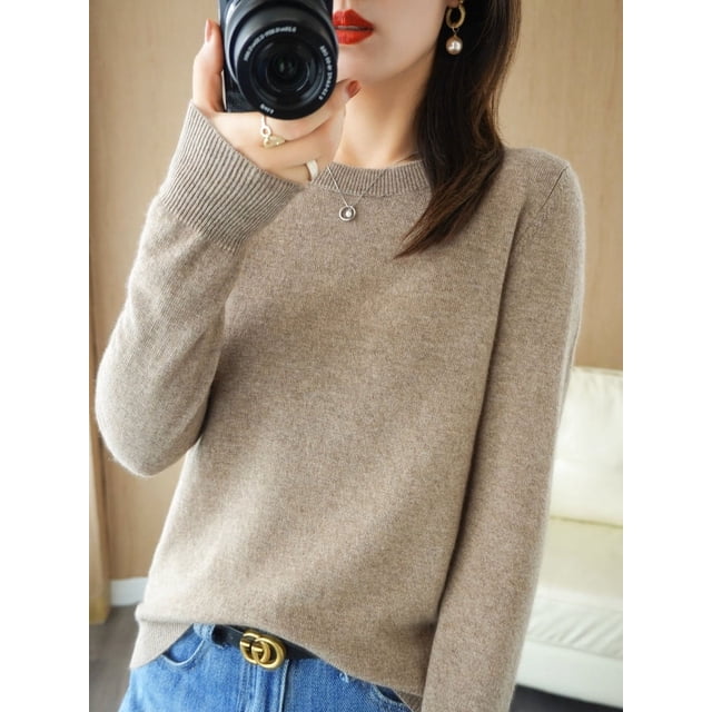 Autumn Winter Women Wool Sweater O-neck Long Sleeve Pullover Basic Casual Loose Style Famale Clothing Merino Wool Knitwear Tops