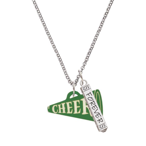 Delight Jewelry Acrylic 1.25" Green Cheer Megaphone Silvertone Forever Bar Charm Necklace, 23"