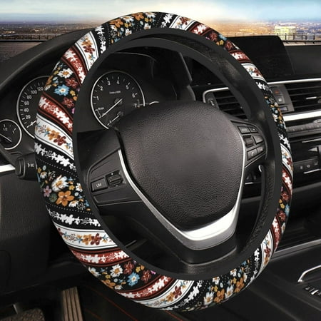 Patisaner Boho Floral Auto Car Steering Wheel Cover Universal 15 Inch Neoprene Interior Decor Protection Accessories