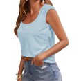 thumbnail image 3 of Summer Short Sleeve Solid Color Women Square Neckline Casual Tee Tank Shirt, 3 of 4