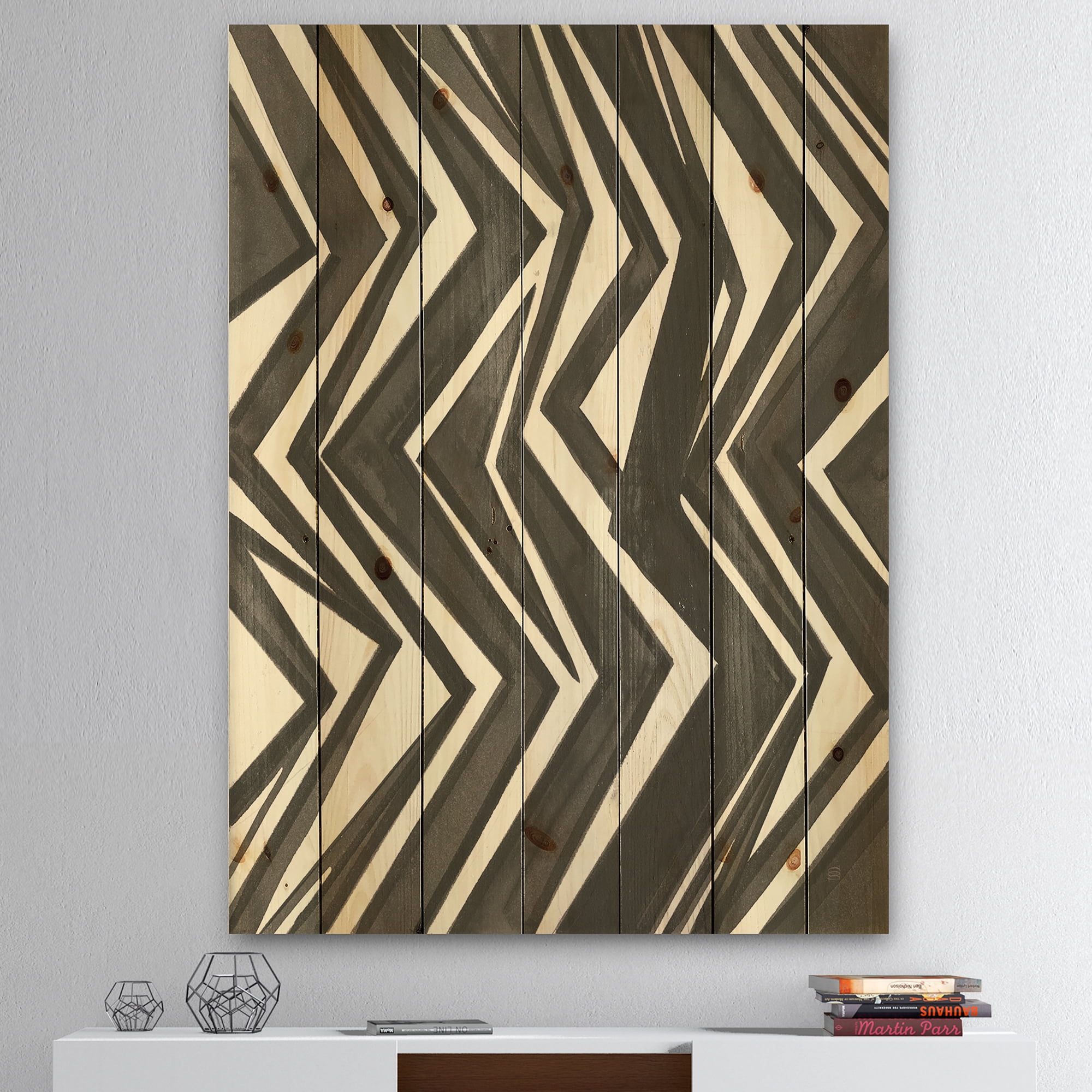 Designart 'Minimalist Monochrome Graphics VI' Transitional Print on Natural Pine Wood