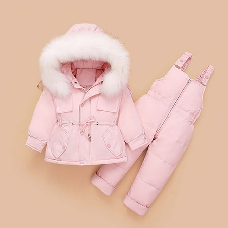 

ZKCCNUK Winter Baby Boys Girls Polka Dot Printing Thickened Down Jacket Strap Pants Two-piece Suit Warm Winter Snow Coat Gift for Baby