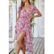 thumbnail image 3 of Vestido PRETTYGARDEN XL Rosa Floral Cruzado con Escote en V Maxi, 3 of 7