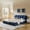 Dark Blue, variant on King Size Upholstered Bed Frame, Modern Minimalist Platform Bed with Segmented Plush Sponge Headboard, Shiny Velvet Fabric, Sturdy Leg Support, Bedroom Bed Frame, Grey