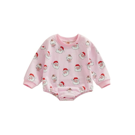 

Xingqing 3-36M Christmas Infant Baby Girls Jumpsuit Long Sleeve O Neck Santa Claus Print Romper Pink 18-24 Months