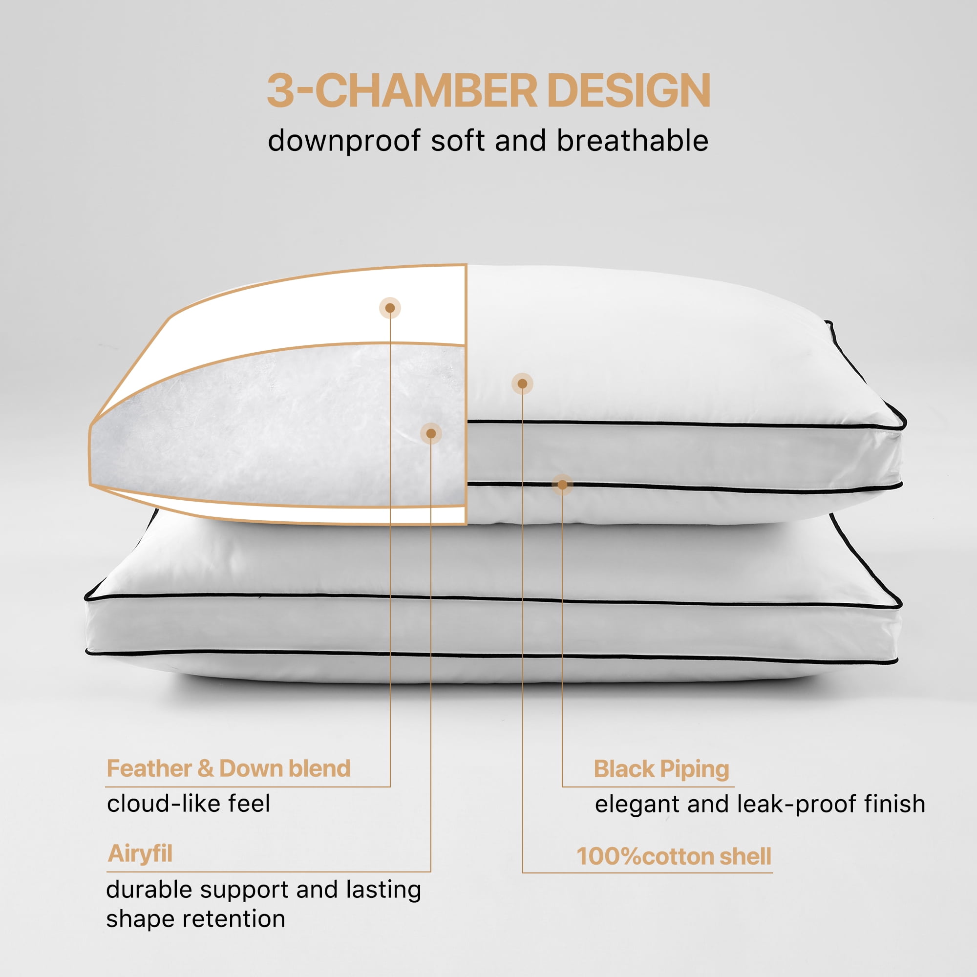 Howsheep Gusseted Feather Down Pillow Set of 2, Medium Firm Hotel Bed Pillows 2 Pack, Queen Size for Side Sleepers, 20 x 30 in