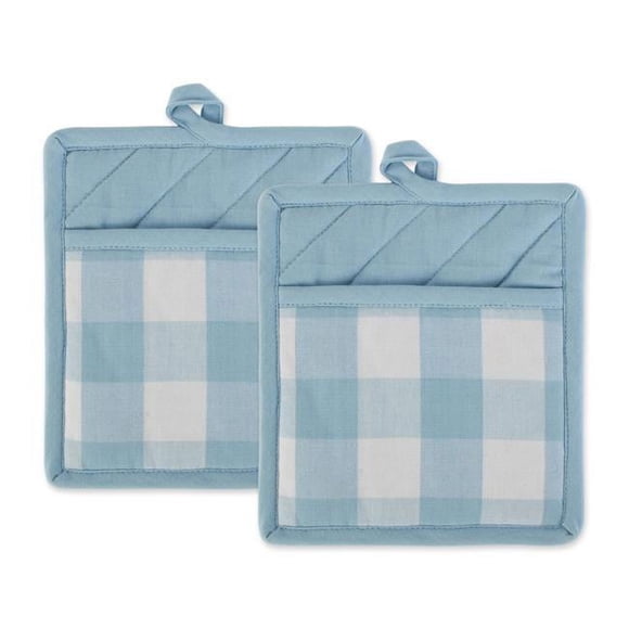 Design Imports CAMZ11573 Light Blue Buffalo Check Potholder - Set of 2