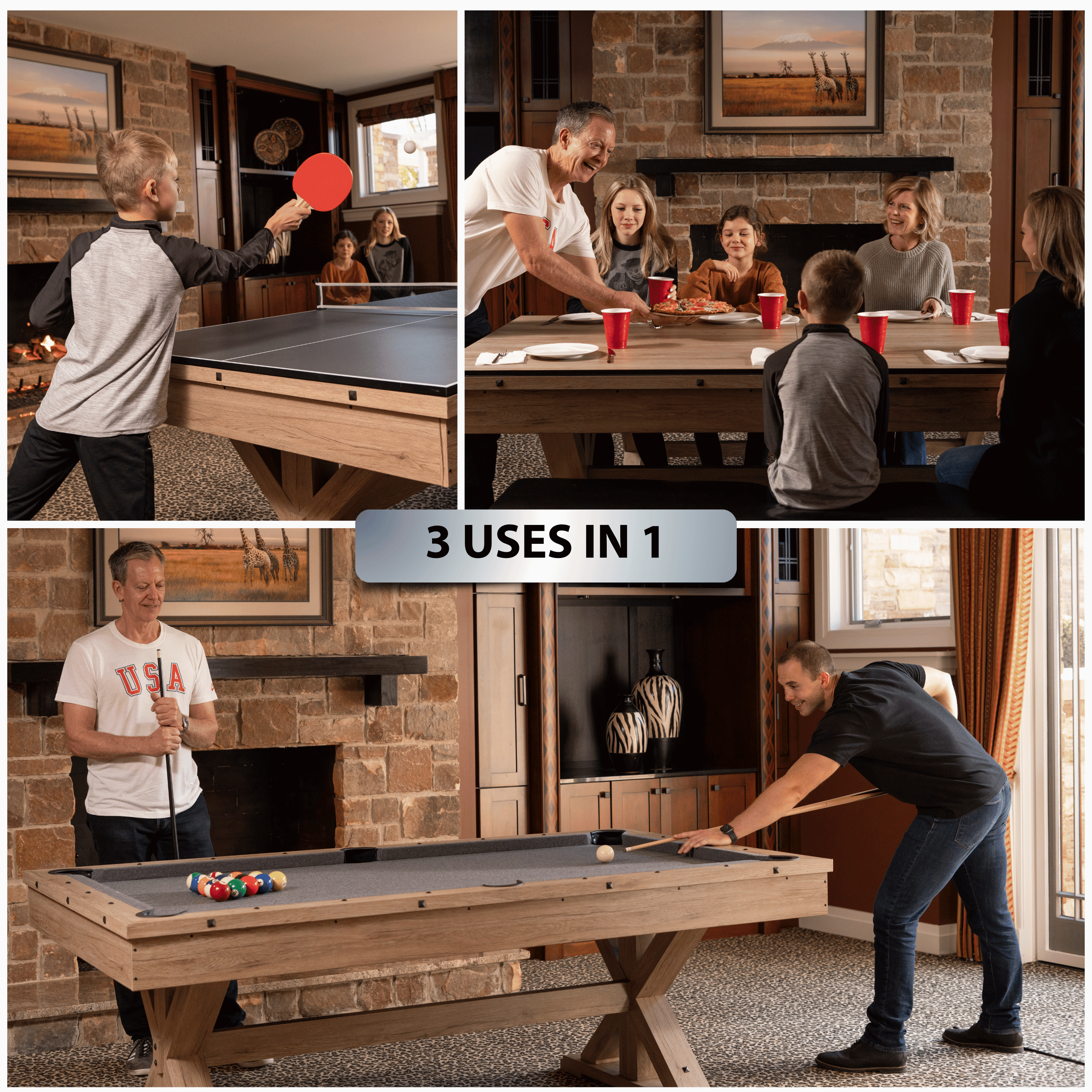Freetime Fun 7ft 3 in 1 Multi Game Combo Pool Table with Dining and Table Tennis Tops. Dust Cover Included. - RB3010A