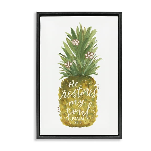Stupell Industries Restores My Soul Pineapple Religious & Spiritual Painting Black Floater Framed Canvas Art Print Wall Art, 17 x 25