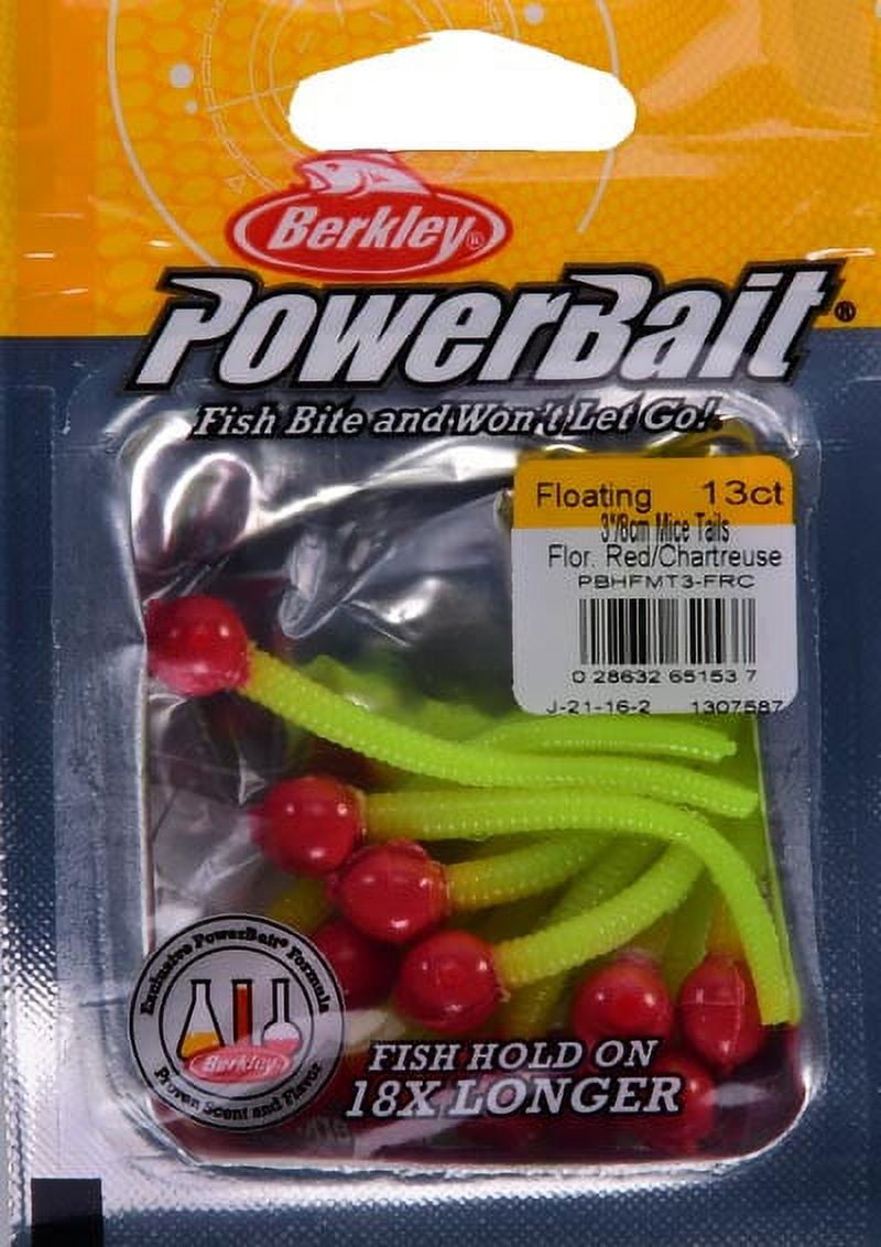 (2 pack) Berkley PowerBait Floating Mice Tails Fishing Bait, Fluorescent Red/Chartreuse, 3in | 8cm