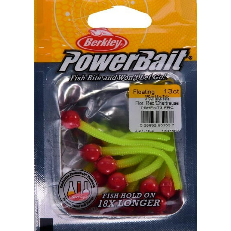 Berkley PowerBait Floating Mice Tails Fishing Bait, Fluorescent  Red/Chartreuse, 3in | 8cm