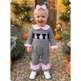 thumbnail image 5 of Cjfdfy Newborn Baby Girl Halloween Outfit Halloween Pumpkin Ghost Embroideried Long Sleeve Doll Collar Plaid Ruffles Jumpsuit Bow Headband  Cute My First Halloween Fall Winter Outfit, 5 of 9