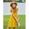thumbnail image 3 of Oudiya Girls Summer Sundress Flutter Sleeve A-Line Button Down Casual Midi Girls Dresses,Yellow,5-6Y, 3 of 6
