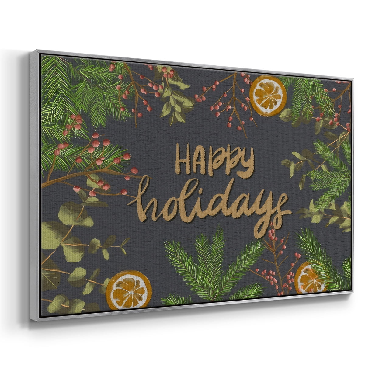 Holiday Sentiment II - Framed Gallery Wrapped Holiday Canvas - 27 x 41 - Silver Frame