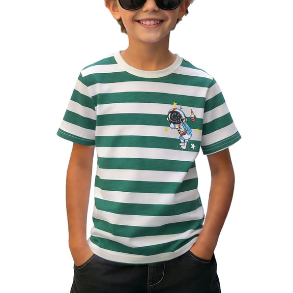 Cethrio Boys Cotton T-shirts, Stripe Casual Summer Short Sleeve Boys Tees Multicolor Size 6
