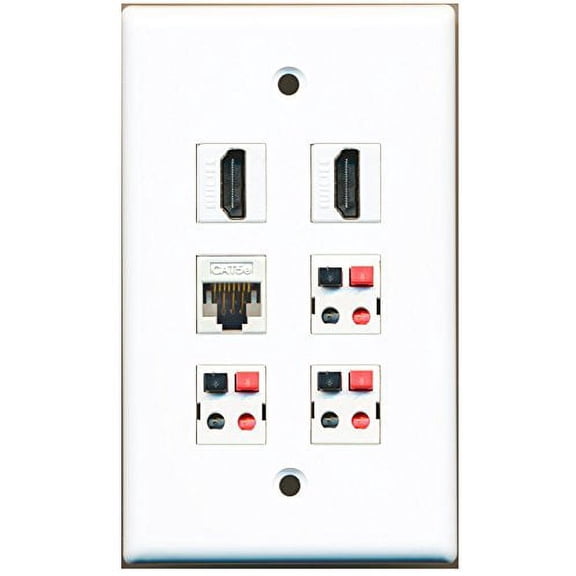 RiteAV - 2 HDMI 1 Port Cat5e Ethernet White 3 Port Speaker Wall Plate