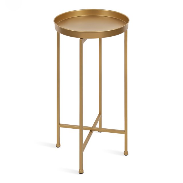 Kate and Laurel Celia Round Metal Foldable Round Accent Table, 14 x 14 x 26, Gold, Side Table with Removable Tray Tabletop for Small Spaces and Versatile Home Decor