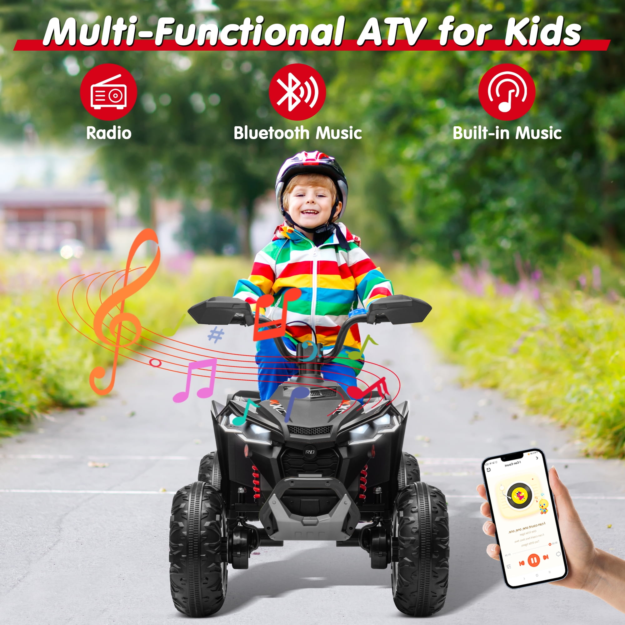 Joyracer 4WD 24V 2 Seaters Kids Ride on Toy, 4×200W Motors, 7AH Battery Powered Electric 4-Wheeler ATV w/ Kneepads, Music, Black