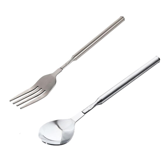 hejhncii Set Of 2 Expandable Stainless Steel Forks Spoon Telescoping Long Cutlery For Barbecue Camping And Everyday Meals
