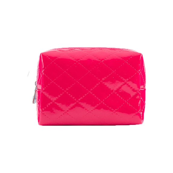 Portable For Girls Lattice Travel Wash Bag PU Leather Large Capacity Zipper Makeup Bag Korean Storage Bag Toiletry Bag Women Cosmetic Bag HOT PINK