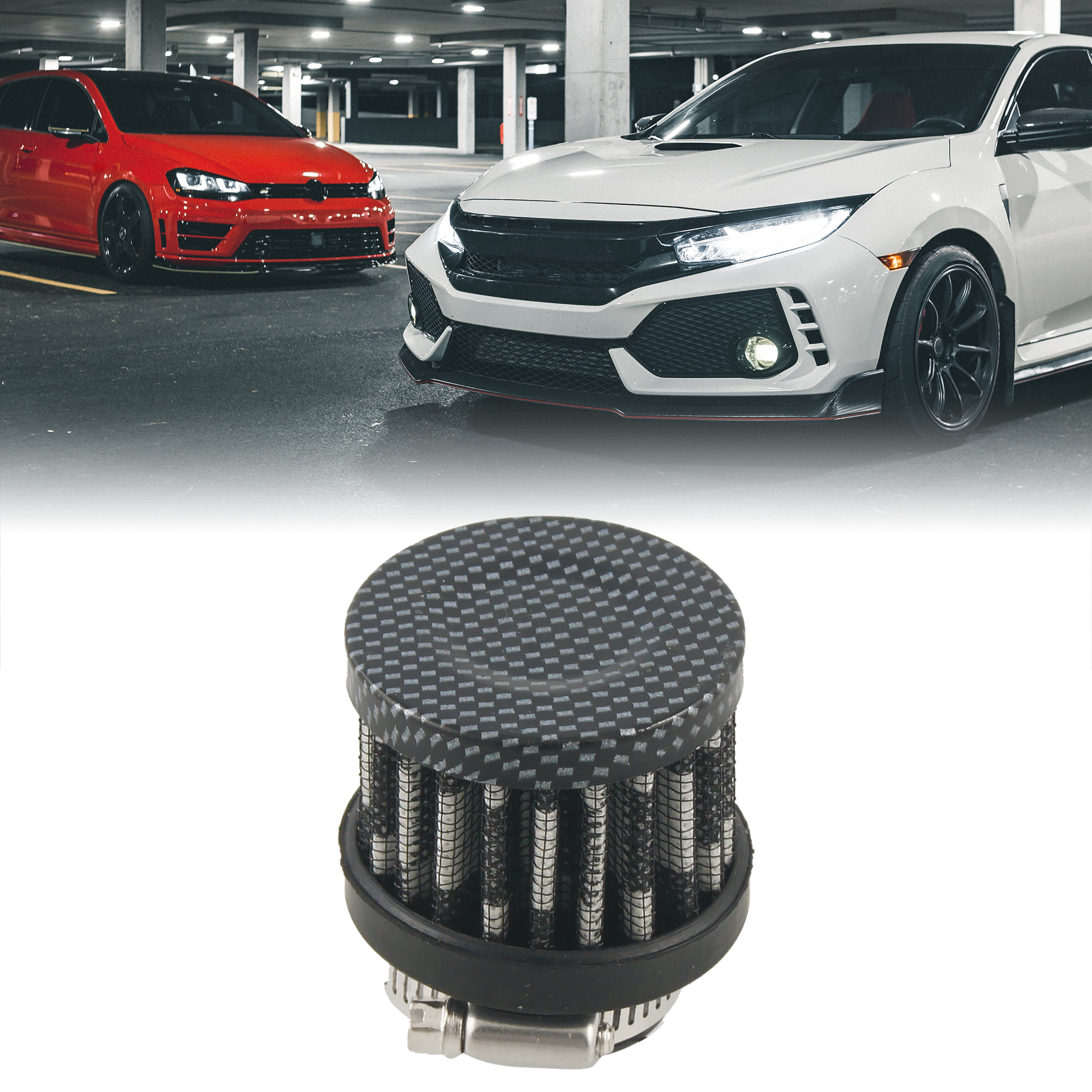 Unique Bargains Auto Car Carbon Fiber Rubber End Clamp on 25mm 1 Intake Air Filter