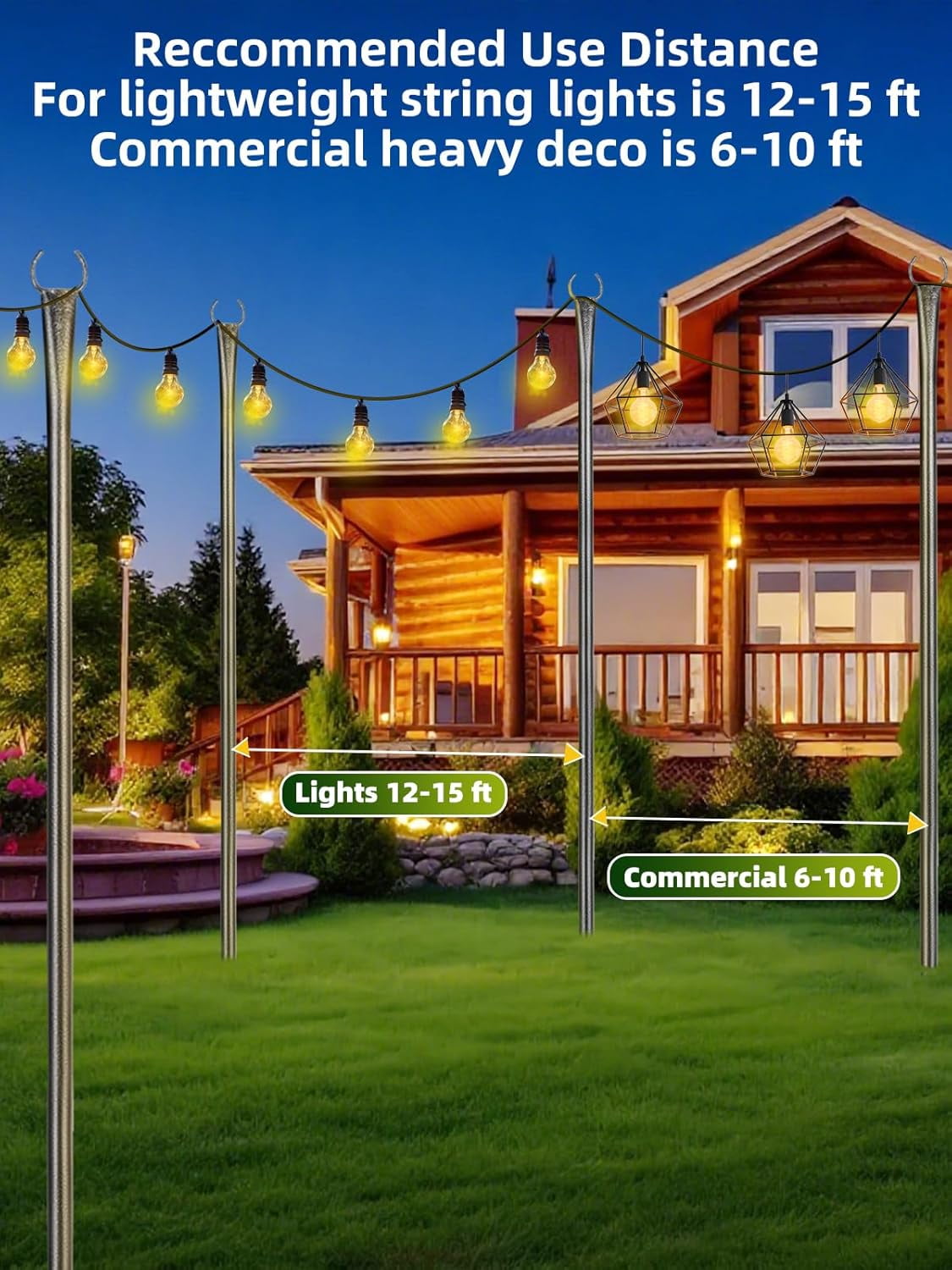4 Pack 10ft Outdoor String Light Poles for Outside and Deck - Ideal for Patio, Garden, Yard, Front Porch Decorations, Frosted Silver