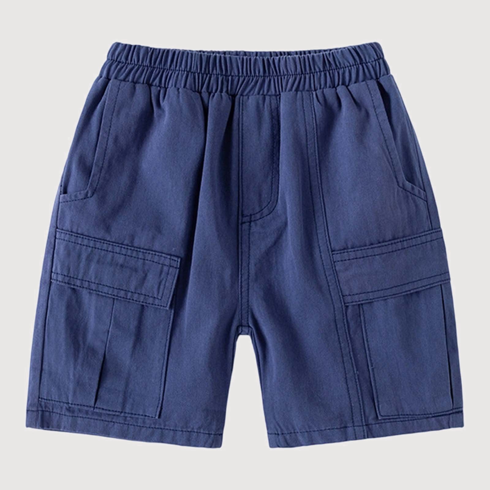 Krdevn Cargo Solid Shorts Side Pocket Elastic Waist Lightweight Woven Summer Bottoms (Toddler Little Boys) 7-8 Years