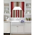 thumbnail image 3 of Red Pink Swag Kitchen Curtains Sets for Windows 24 Inch Length, Farmhouse Wood Grain Vintage Brown Striped Short Window Curtain Panels Swags Valances and Tiers 3 Piece Set for Cafe/Dining Room, 3 of 5