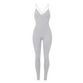 thumbnail image 6 of Usmixi Jumpsuits for Women Sexy Back Hollowed Soft Knitted Ribbed Slim Strap Sports Yoga Long Jumpsuits Overalls Summer Formal Solid V-Neck Sleeveless Maxi Rompers Gray s, 6 of 6